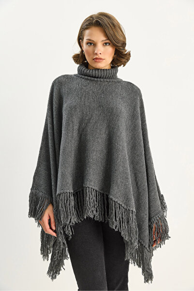 Bianco Lucci Γυναικείο πλεκτό πόντσο με φούντες TP251007 60283722