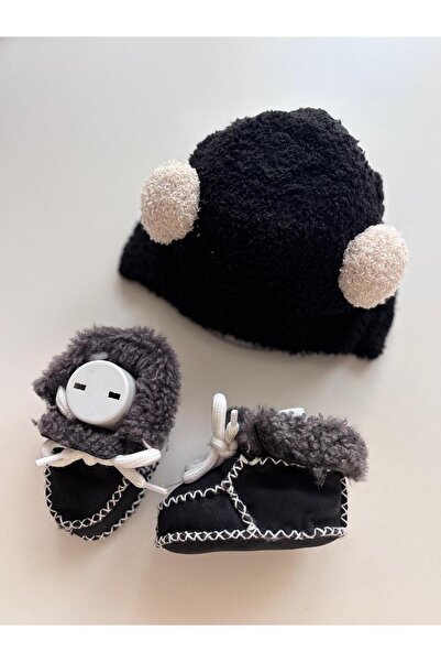 Kereminko Bebek هدية ترحيب بالمولود الجديد |   طقم قبعة من القطيفة السوداء وح...