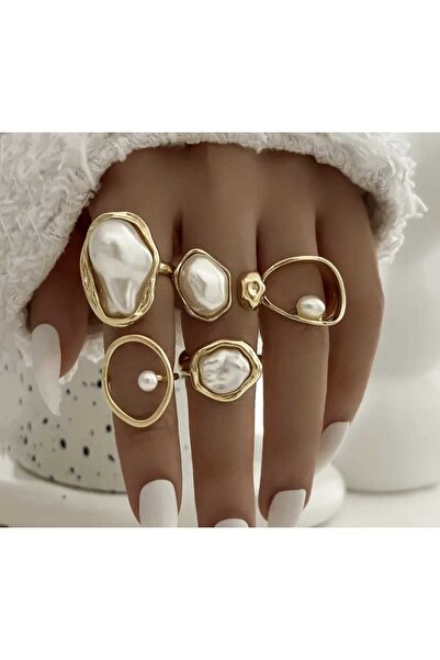 MURASSA BUTİK Otantik İnci Detaylı Yüzük Seti