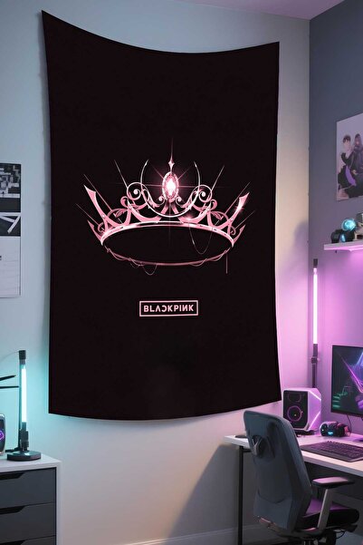 RUGRUMBA غطاء جداري باللون الأسود والوردي - موضوع موسيقي، قماش عالي الجودة، س...