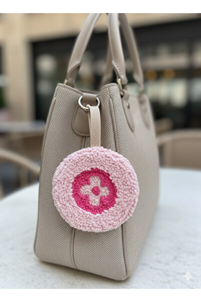 ADeN Accessories & Punch Punch Needle Çiçek Desenli Aynalı Çanta Charmı - 8 cm El Yapımı Bohem Süs