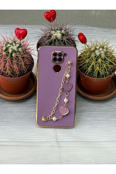 my butterfly Redmi Note 9 Uyumlu Gold Çerçeve Zincirli Çiçekli Kalpli El Tutm...