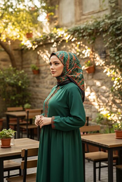 AFVENTE Εθνοτικό μοτίβο αστεριών Σμαραγδένιο βαμβακερό κασκόλ