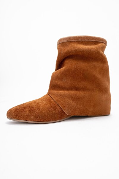 LuviShoes Γυναικείες μπότες NOAR Tan Suede από γνήσιο δέρμα με κορδόνι με φερμουάρ
