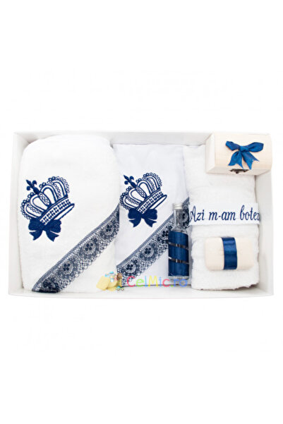 OEM Trusou de botez, set brodat din 7 piese - Royal Crown, Navy - TPB-250
