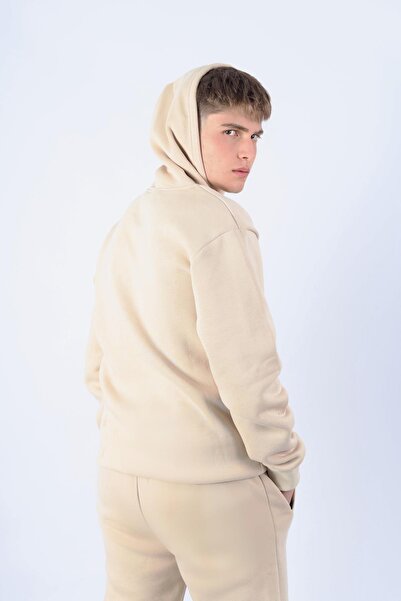 NEW YEAR FİT Plain Hooded Three Thread Sh Fleece-Lined Men's Tracksuit Set