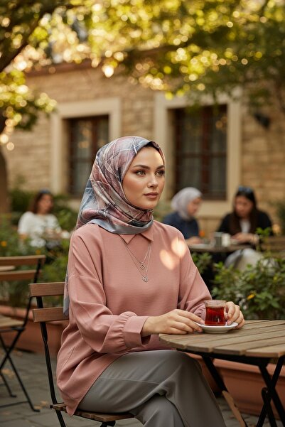 AFVENTE Geometric Pattern Stone Cotton Scarf