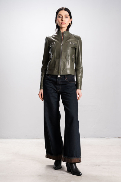 Dericlub Rania Women's Mock Neck Slimfit Real Leather Coat