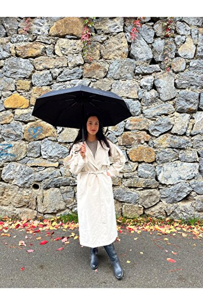 VAZIRADK Kapüşonlu Kuşak Detaylı Düğmeli Cepli Uzun Trençkot