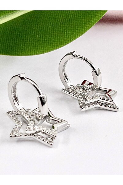 Siya Silver Özel Seri Zirkon Taşlı Yıldız Model Çelik Halka Küpe