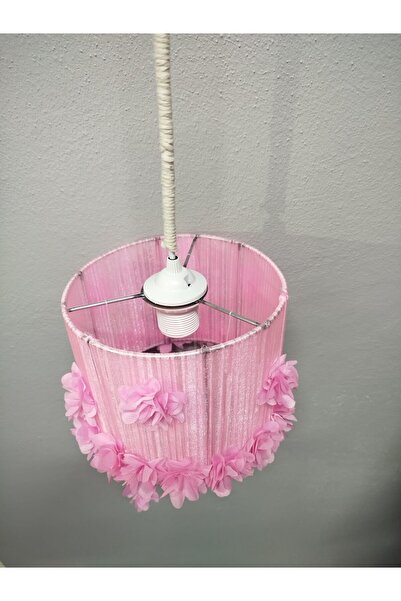 Nova Dizayn Pembe Gül Temalı Kurdela Sargılı Sarkıt Avize - Kız Bebek .Kız Çocuk Odası