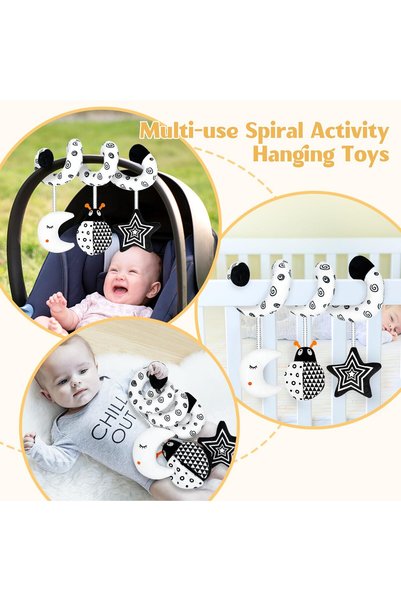 Generic Baby Spiral Hanging Stroller & Car Seat Toy - Black & White High Contrast (Ladybug)
