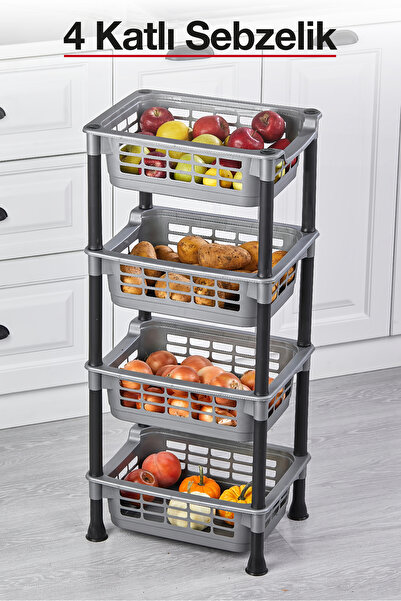 Pazarika Plastik 4 Katlı Sebzelik Patates Soğanlık – Meyve Sebze Rafı, Mutfak...