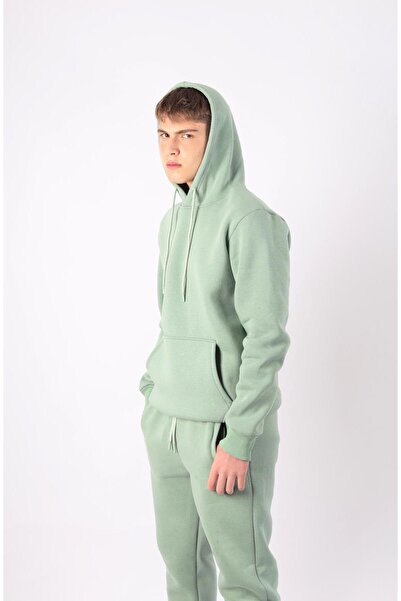 NEW YEAR FİT Plain Hooded Three Thread Sh Fleece-Lined Men's Tracksuit Set