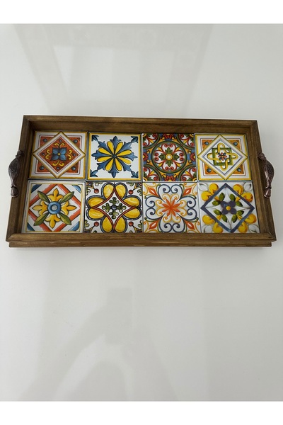 Kütahya Hedef Çini Dekorarif Ahşap Meksika Karolu Tepsi