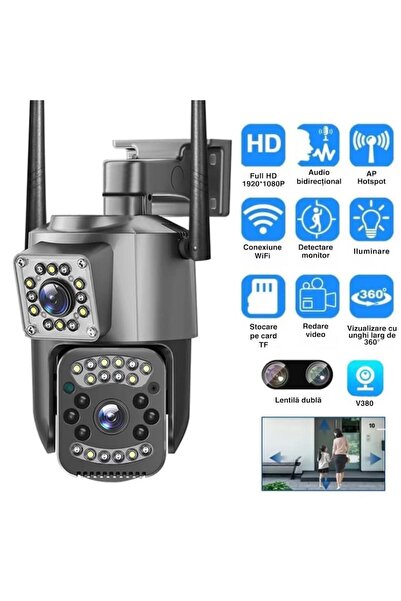 varioshop 6MP Dual‑Lens Wi‑Fi Surveillance Camera, 355° Pan, Color & IR Night Vision