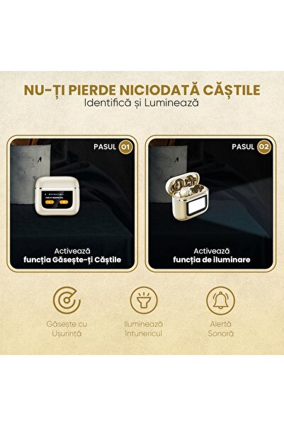 ROTTER Căști intraauriculare Bluetooth wireless cu control tactil, ANC, Bluetooth 5.3, 30h, aurii