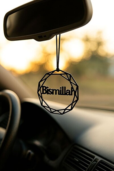 VENON زخرفة معدنية متعددة الأضلاع بعبارة 'بسم الله' لمرآة الرؤية الخلفية، تعل...