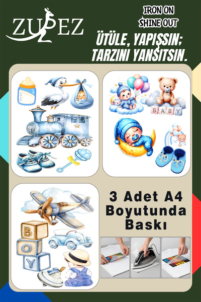 zupez Yeni doğan Erkek Aplike Yama Ütü ile Yapışan Transfer Kağıdı 3 Sayfa