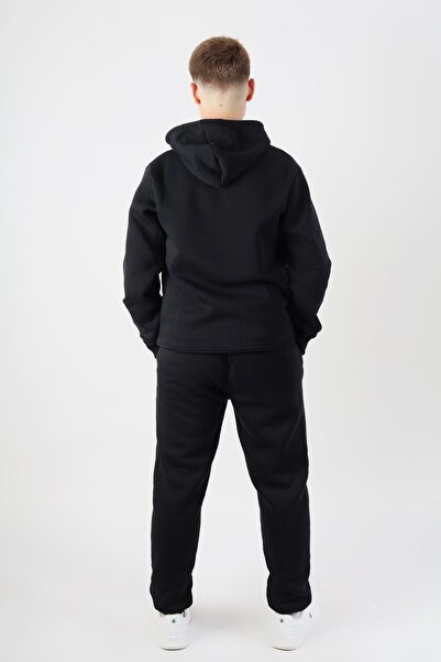NEW YEAR FİT Plain Hooded Three Thread Sh Fleece-Lined Men's Tracksuit Set