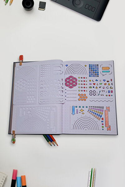 Karmelom Studio Bullet Journal Geometrik Şekil ve Süslemeler 3'lü Mini Şablon...