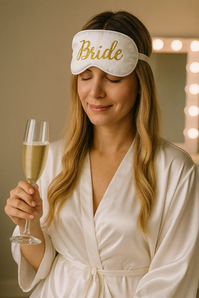 MODA عصابة نوم من الساتان مكتوب عليها 'عروس'