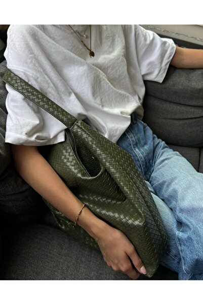 Store ÖRGÜ DETAYLI OMUZ ÇANTASI YEŞİL