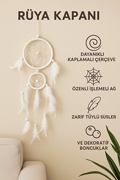 İyyaKee El Yapımı Beyaz Tüylü İki Halkalı Rüya Kapanı – Kötü Rüyaları Uzaklaş...