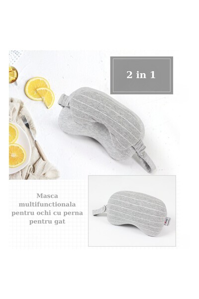 Flippy 2-in-1 Sleep Mask with Neck Pillow, Foam Particles and Cotton, Light Gray