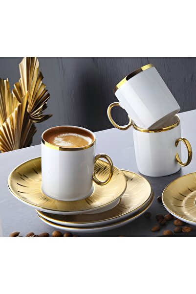 GÖNÜL Gold Plated Detail Brown Coffee Cup Set