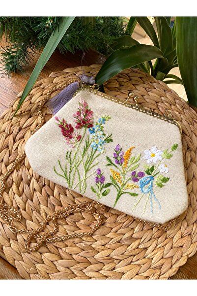 Home Cream Linen 25X15 Size. Hand Embroidered Vintage Style Bag. Embroidery 100% Handmade