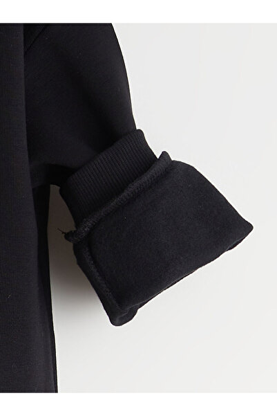 LC Waikiki Black Crew Neck Long Sleeve Ataturk Printed Baby Girl Sweatshirt