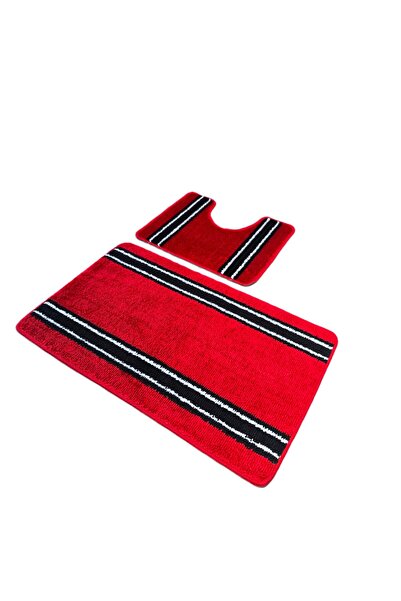 Kotonia Home Set of 2 bath mats anti-slip membrane, 100% synthetic fibers, red, 50×40 cm, 50×80 cm, Sandy Ros