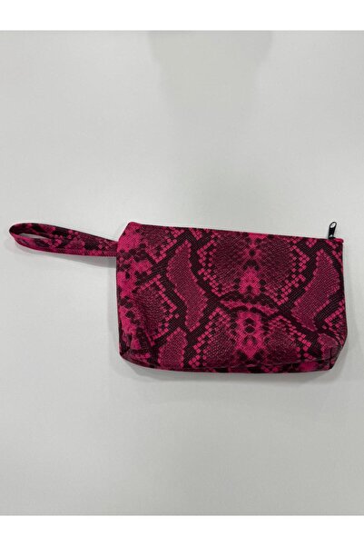 Sirena Accessories Yılan Derisi Bordo-Pembe Geçişli Suni Deri Makyaj Çantası