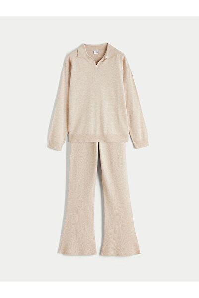 LC Waikiki Polo Neck Girls' Knitwear Sweater and Leggings