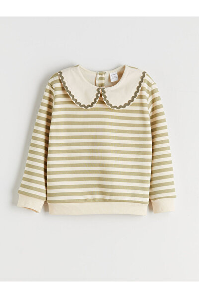 LC Waikiki Baby Collar Striped Girl's Sweatshirt and Leggings