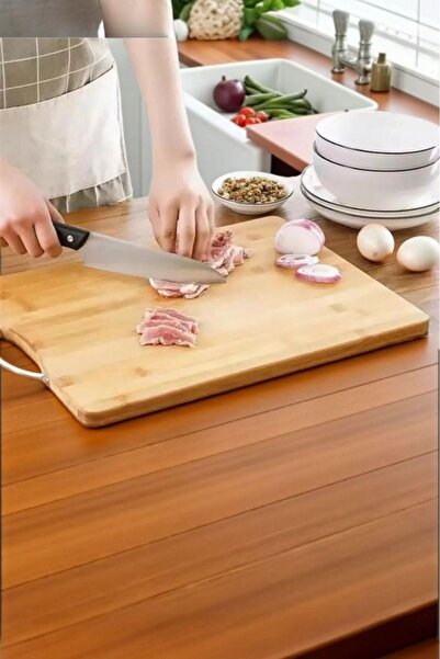İLİVA Bamboo Cutting Board with Steel Handle - Luxury Chopping Board 24X34Cm