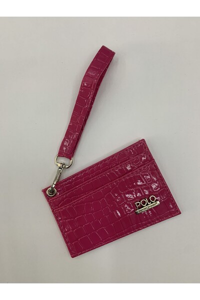 PurpleART Women's Card Holder Shiny Crocodile Patterned Faux Leather Wrist Strap Card Holder 8X12Cm