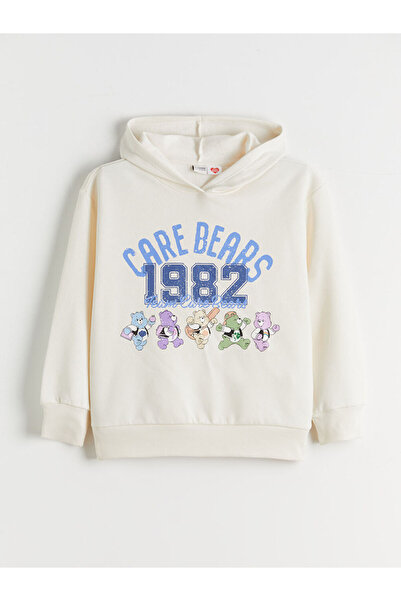 LC Waikiki سويت شيرت LCW Kids Ecru بقلنسوة مطبوع عليه Care Bears للفتيات