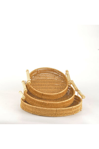 HOMEFECT Wicker Braided Triple Round Tray