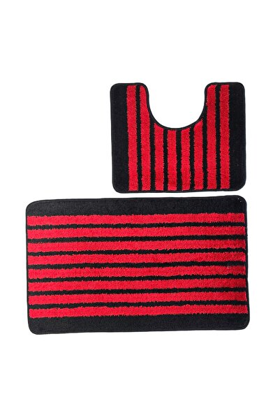 Kotonia Home Set of 2 bath mats anti-slip membrane, 100% synthetic fibers, red, 50×40 cm, 50×80 cm, Sandy Larissa