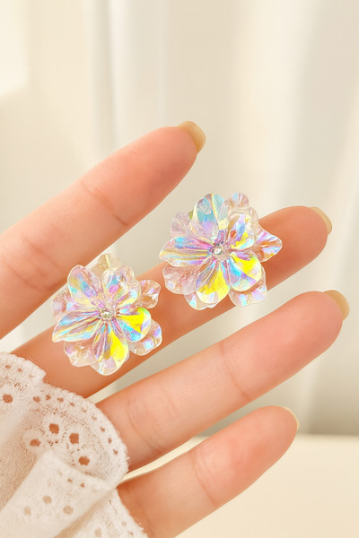 ELMATOLYE Women's Elegant Floral Evening Dress Stylish Earrings Handmade Flower Form Sparkling Modern Women