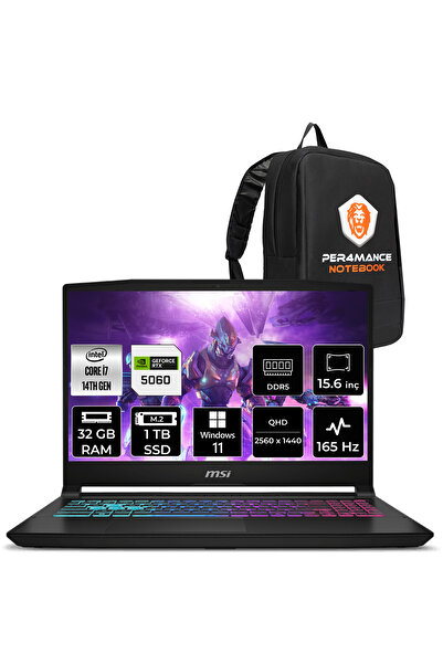 MSI Katana 15 i7 14650HX 32GB 1TB SSD RTX5060/8GB 115W 15.6" QHD 165Hz W11P Gaming Laptop B14WFK