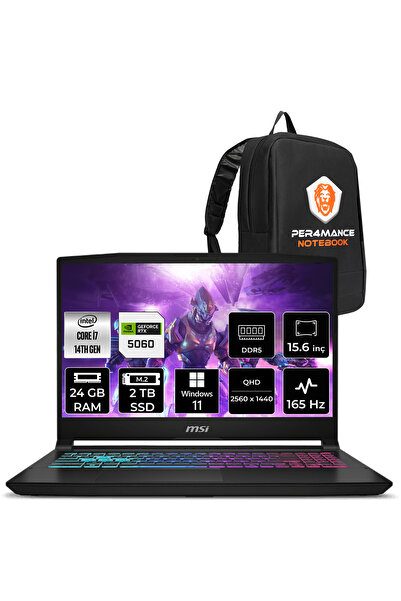 MSI Katana 15 i7 14650HX 24GB 2TB SSD RTX5060/8GB 115W 15.6" QHD 165Hz W11P G...