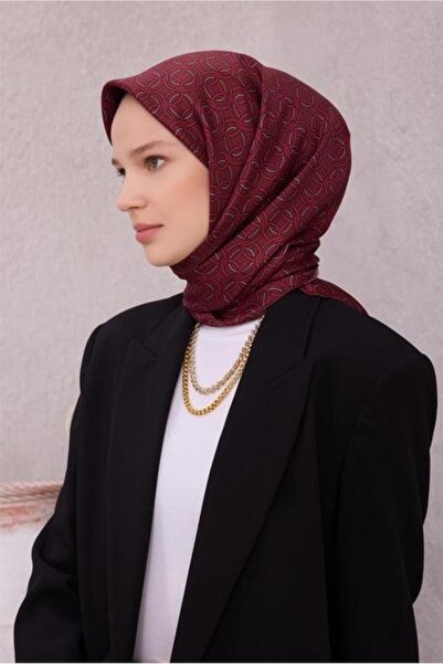 Belli Tivil Saf İpek Eşarp IST 4215-01 Bordo Geometrik Desen