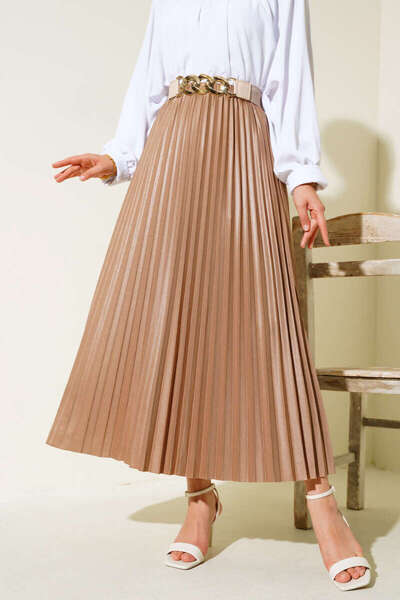 SHİROSA fusta plisata cu aspect piele