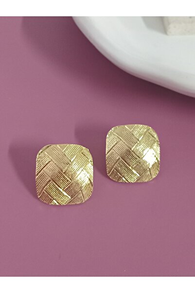 mos&more Gold Plaid Plate Women's Earrings