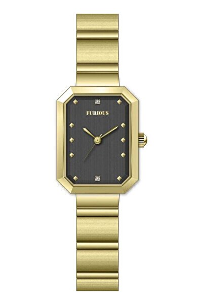 Furious Jewellery Women's Quartz Wristwatch – Gold Rectangular Case with Black Dial and Diamond In