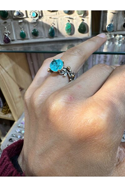 hayaltasari Sentetik Paraiba Taşlı Vintage Model Gümüş Yüzük