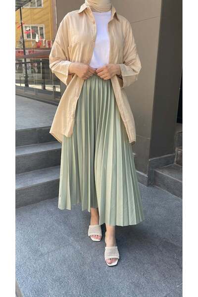 SHİROSA fusta plisata cu aspect piele